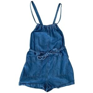 BDG Urban Outfitters Blue Chambray Cuffed Short Pockets Overalls Romper Small